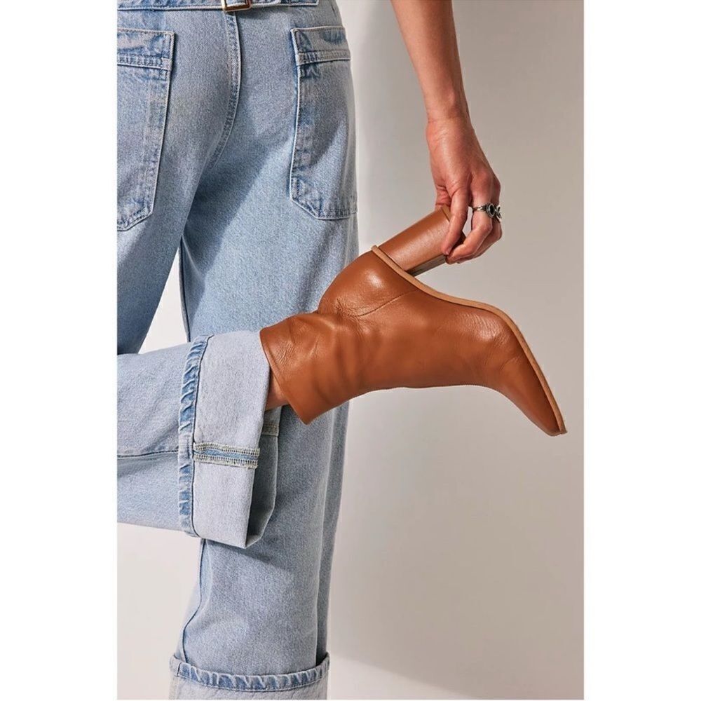 NEW Free People Sienna Leather Ankle Boots in Cognac
